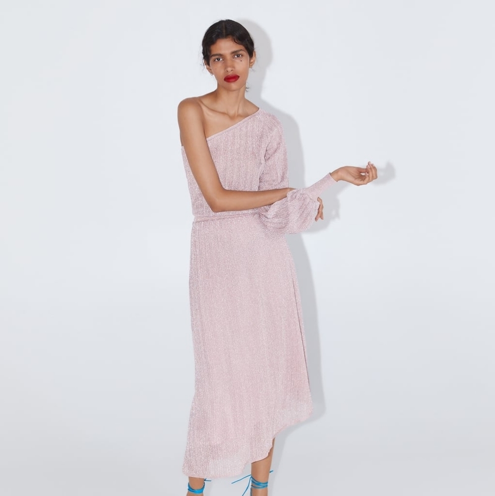 Zara Metallic Thread Asymmetrical dress